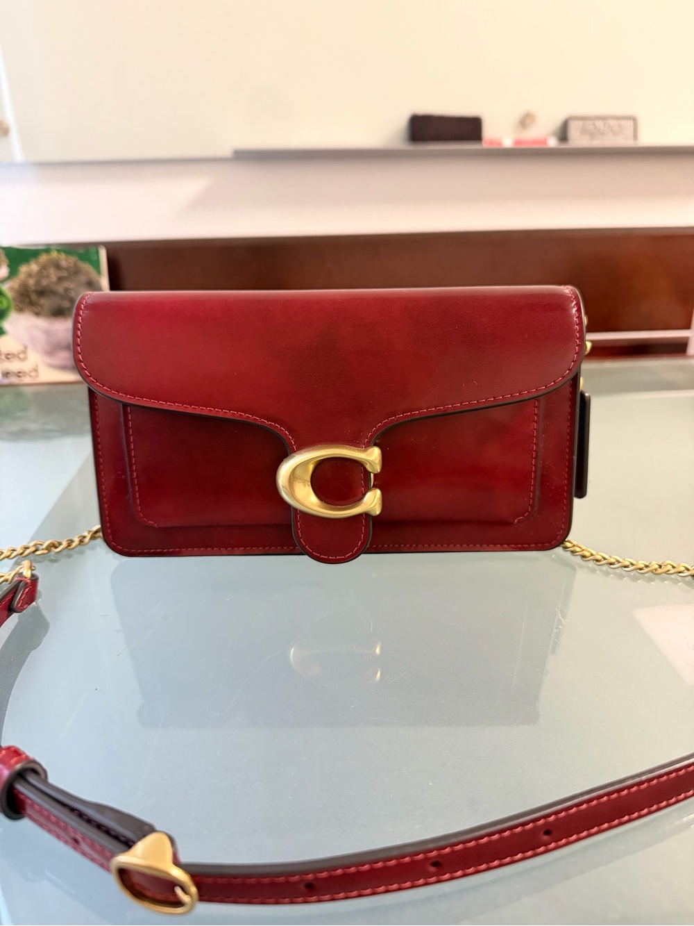 Coach Tabby Chain Clutch in Ruby